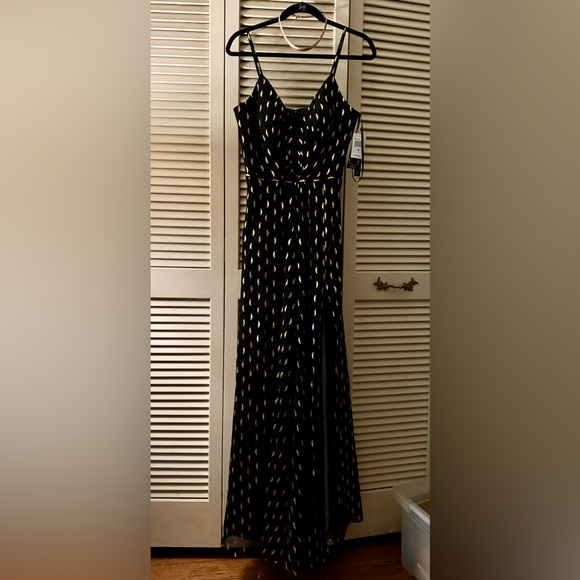 *NWT* AQUA / Metallic Gold Print Plunging Illusion Gown / Black,Gold / 10 - Picture 6 of 11